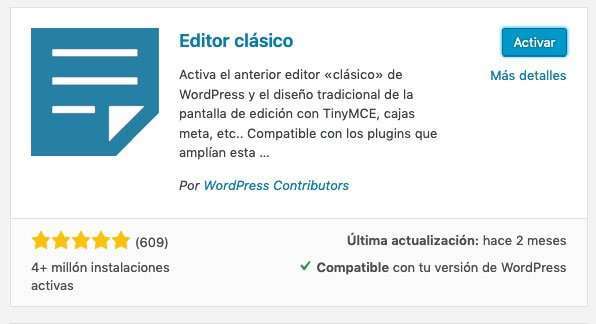 Cómo regresar al editor clásico de WordPress